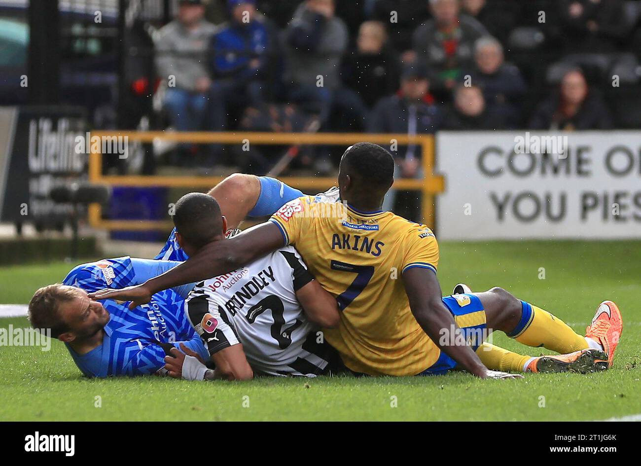 Mansfield Town's Lucas Atkins scores their side's fourth goal of the