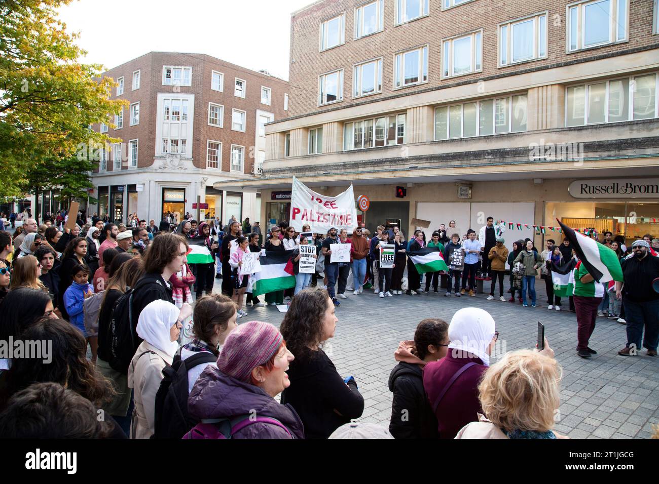 Free Palestine protest Exeter city centre - cross section of protest circle Stock Photo