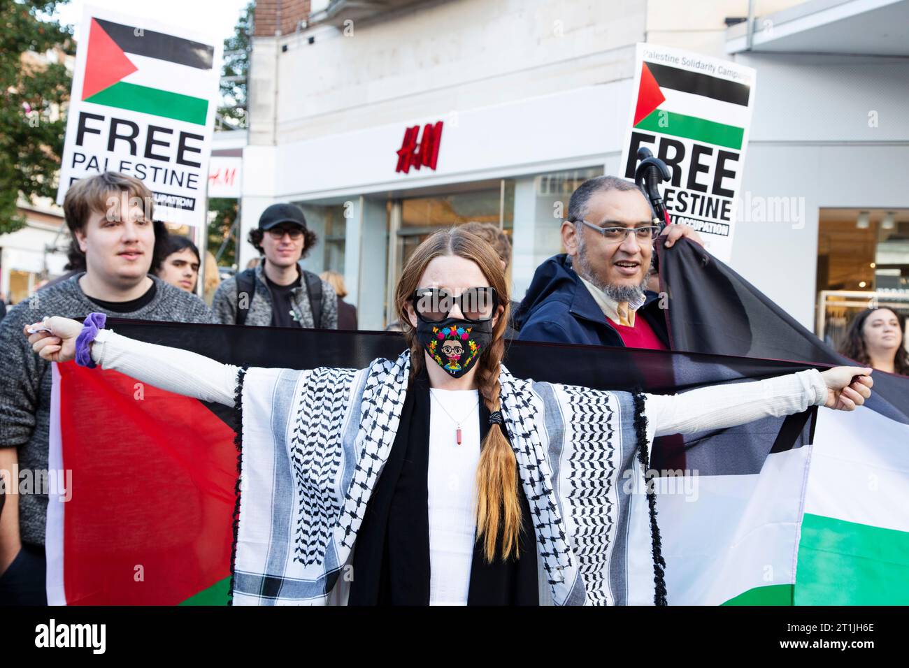 Free Palestine protest Exeter city centre - white Caucasian lady