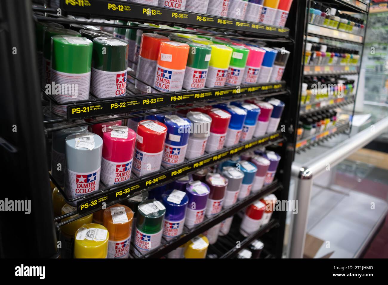 Tamiya hobbyist paint display at an RC hobby store Stock Photo Alamy
