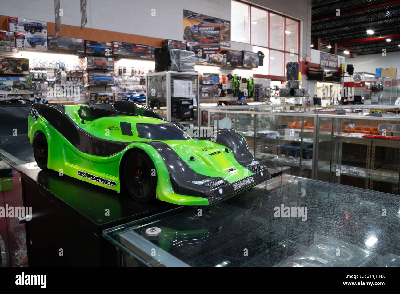 RC car on display at a radio control hobby specialist store Stock Photo