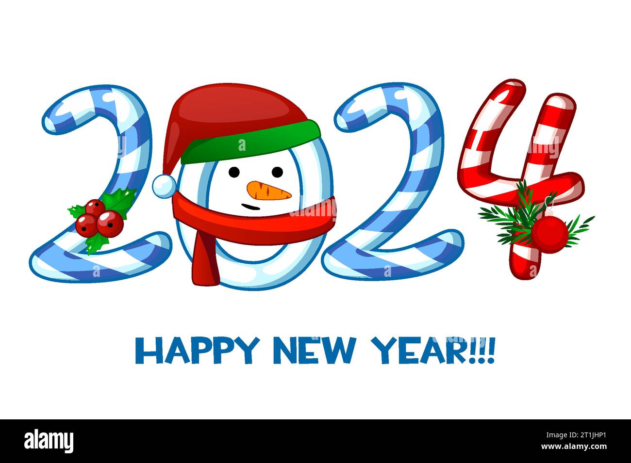 Happy New Year 2024 like candy. Numbers candy on white background Stock