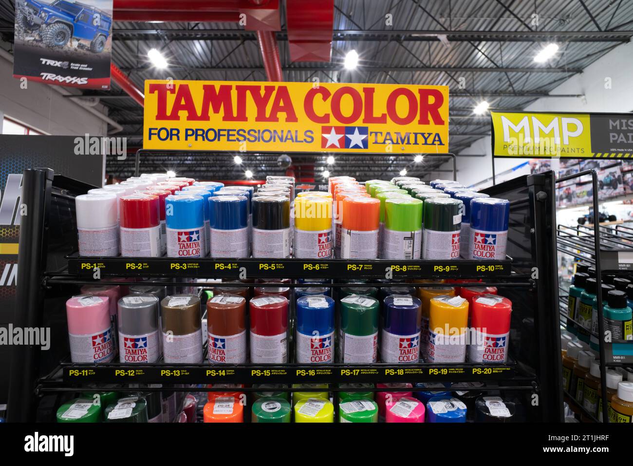Tamiya hobbyist paint display at an RC hobby store Stock Photo Alamy