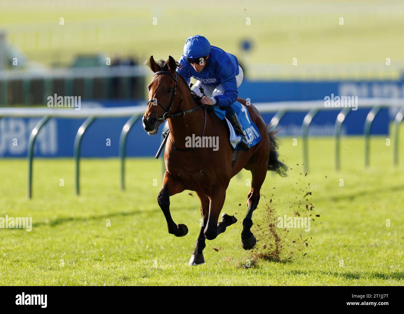 Arabian Crown and William Buick coming home to win the Ghaiyyath Zetland Stakes on day two of