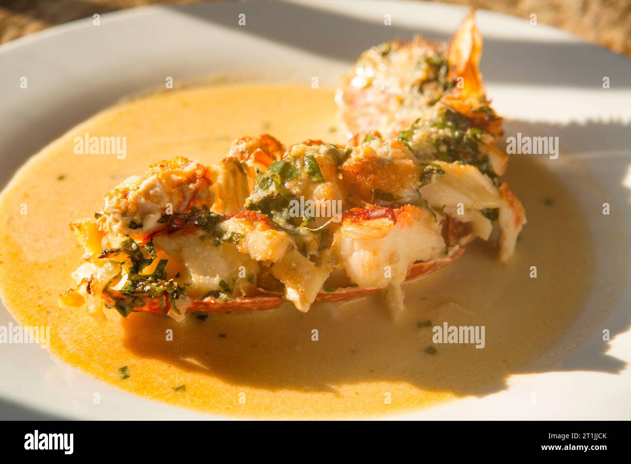 A homecooked lobster thermidor, made from a lobster, Homarus gammarus