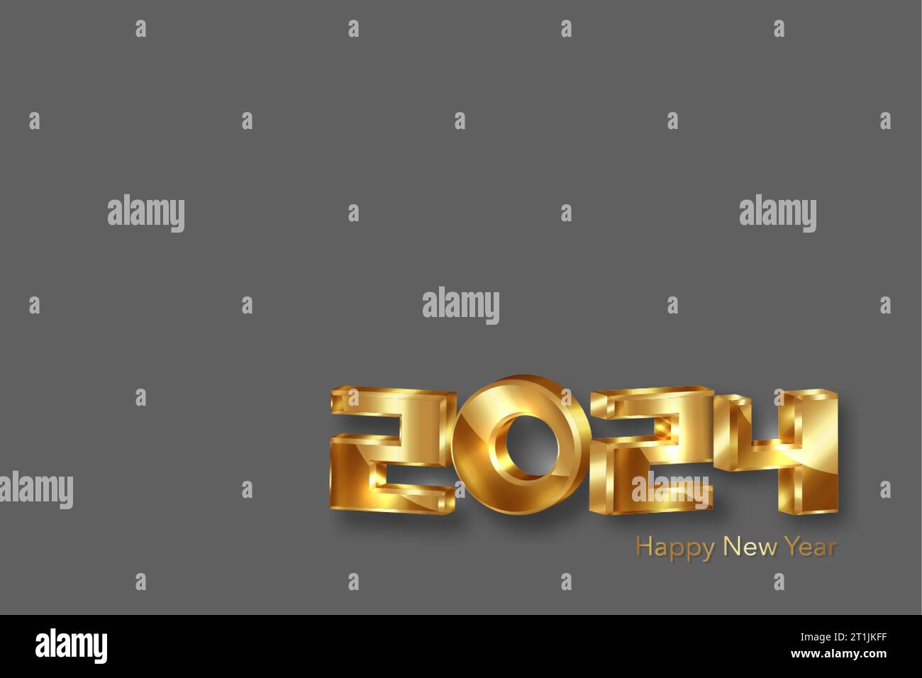 2024 golden 3D numbers, Happy New Year banner Christmas theme. Holiday design for greeting card, invitation, calendar, party, gold luxury vip, vector Stock Vector