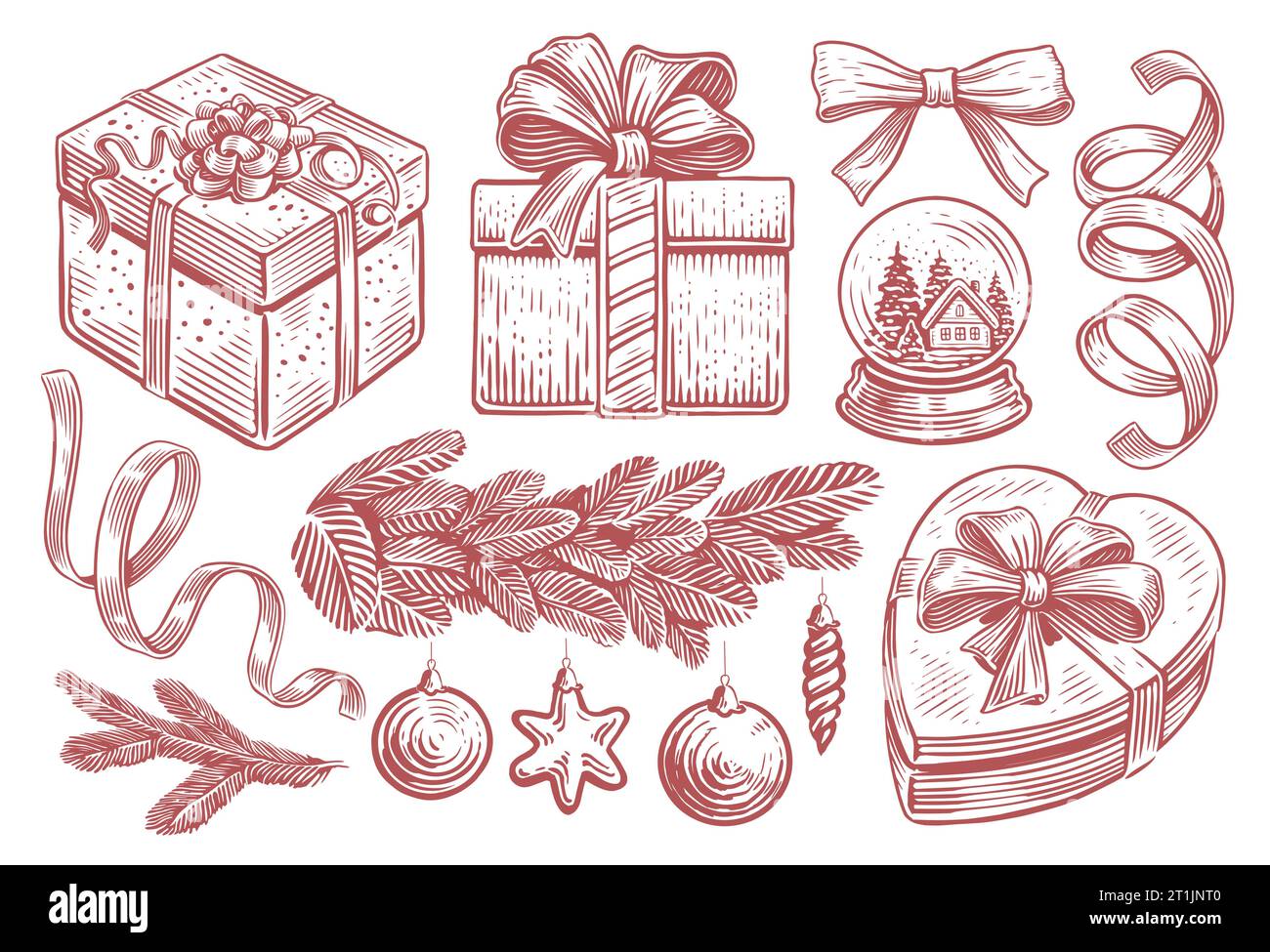 Set of hand drawn retro items for the Christmas holiday. Hand drawn vintage sketch vector illustration Stock Vector