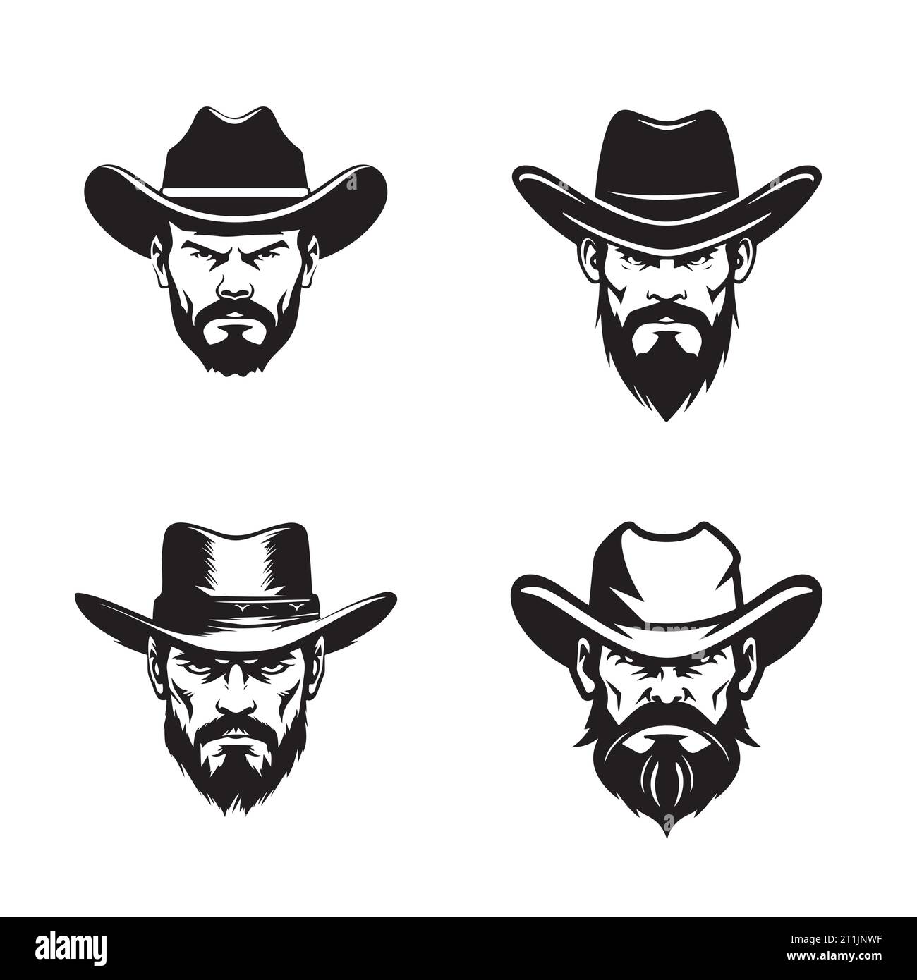 Cowboy emblems set silhouette hand drawn. icons and signs , vector illustration Stock Vector