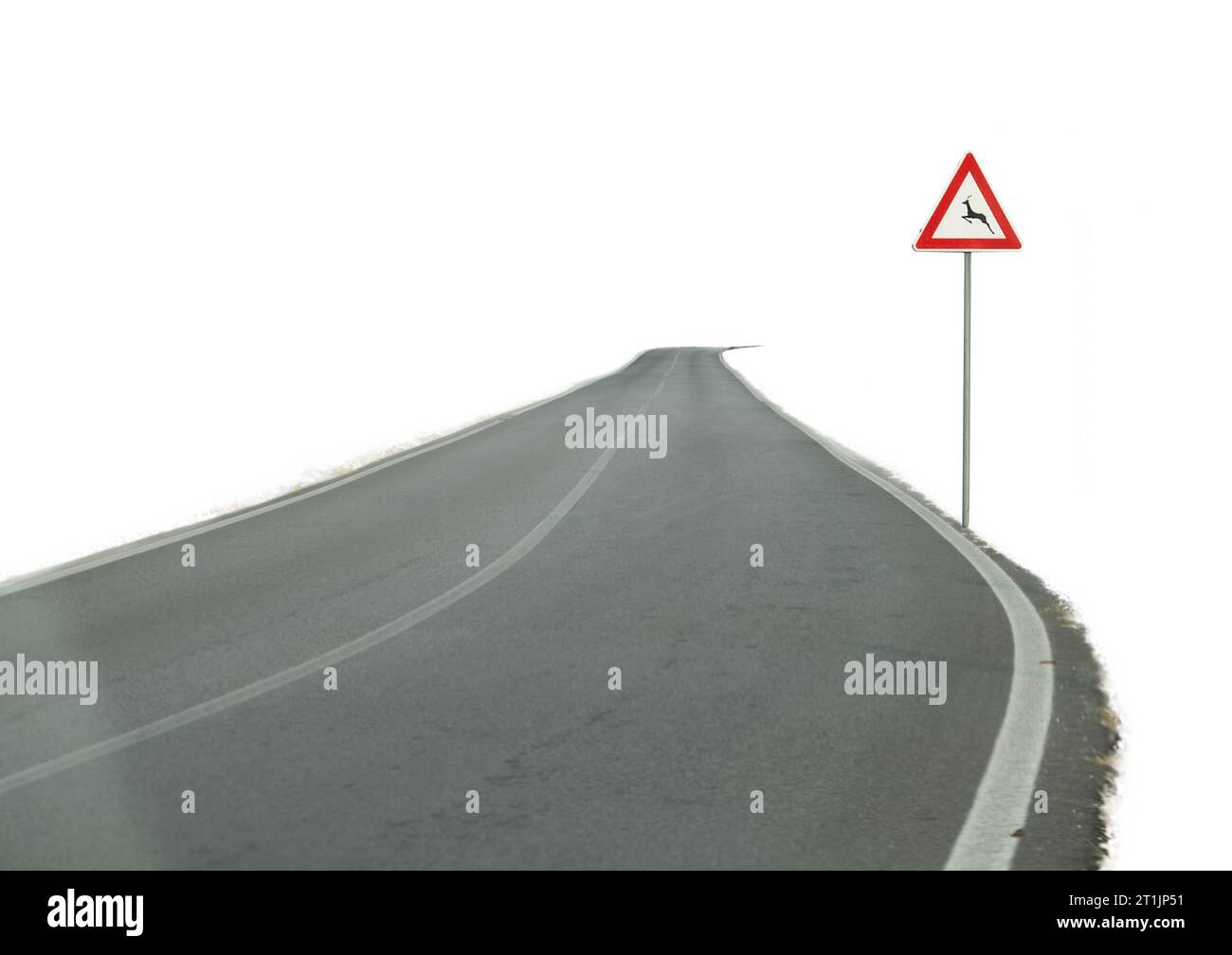 a rural road with an animal crossing danger sign on a transparent