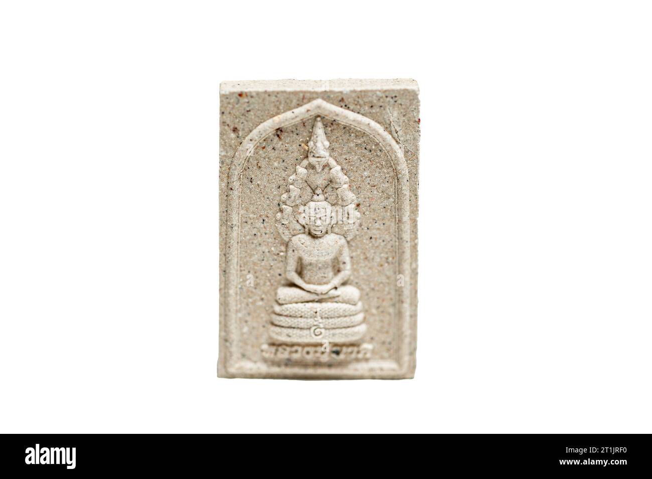 Buddha amulets are made from Thai amulets clay isolated on a white background. Amulets are popular with Buddhists. Stock Photo