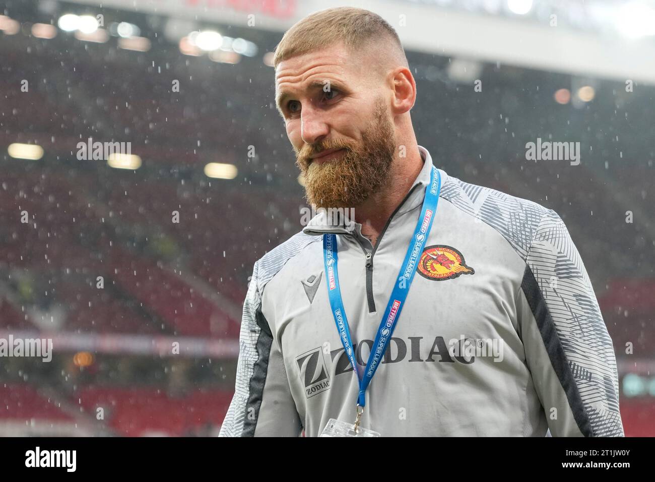 Manchester, UK. 14th Oct, 2023. Sam Tomkins #29 of Catalans Dragons inspects the pitch before the Betfred Super League Grand Final match Wigan Warriors vs Catalans Dragons at Old Trafford, Manchester, United Kingdom, 14th October 2023 (Photo by Steve Flynn/News Images) in Manchester, United Kingdom on 10/14/2023. (Photo by Steve Flynn/News Images/Sipa USA) Credit: Sipa USA/Alamy Live News Stock Photo