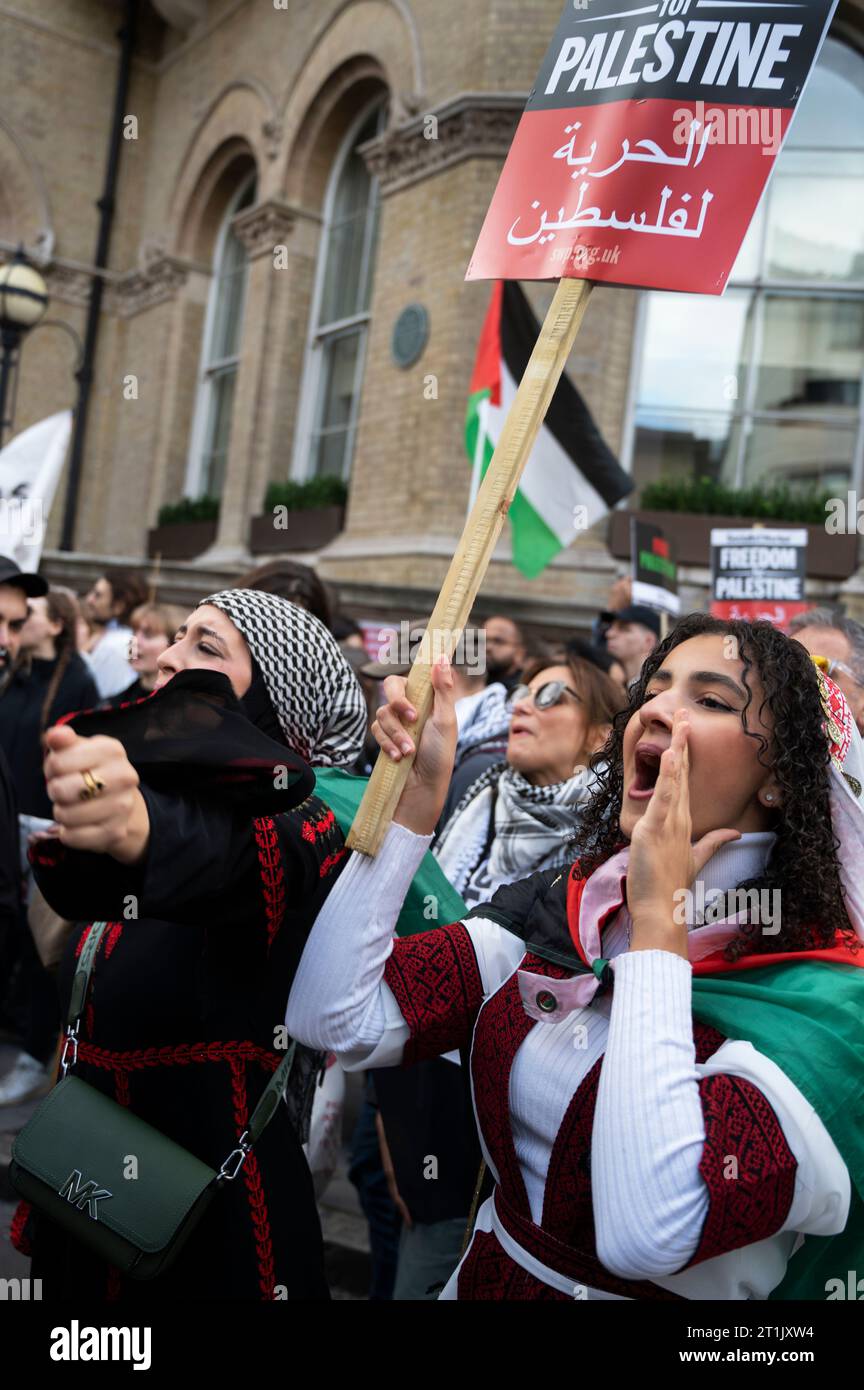 On October 14th 2023  thousands of people marched through Central London to demand an end to the bombing in Gaza. Stock Photo