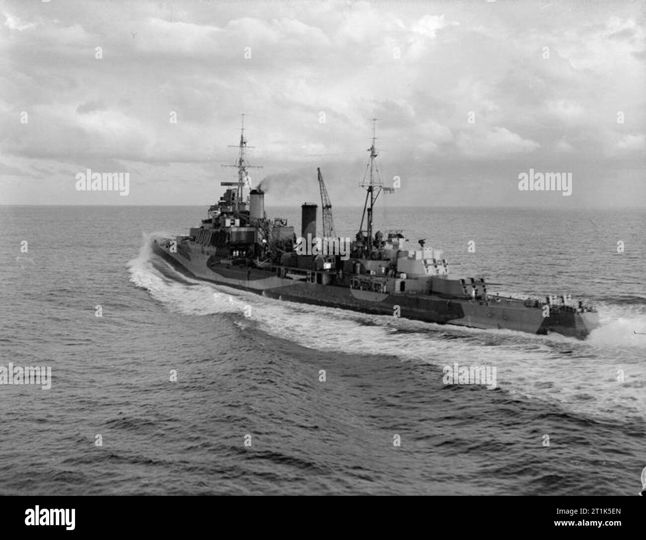 HMS Mauritius, a Fiji Class Cruiser at Sea. August 1942. Views of HMS