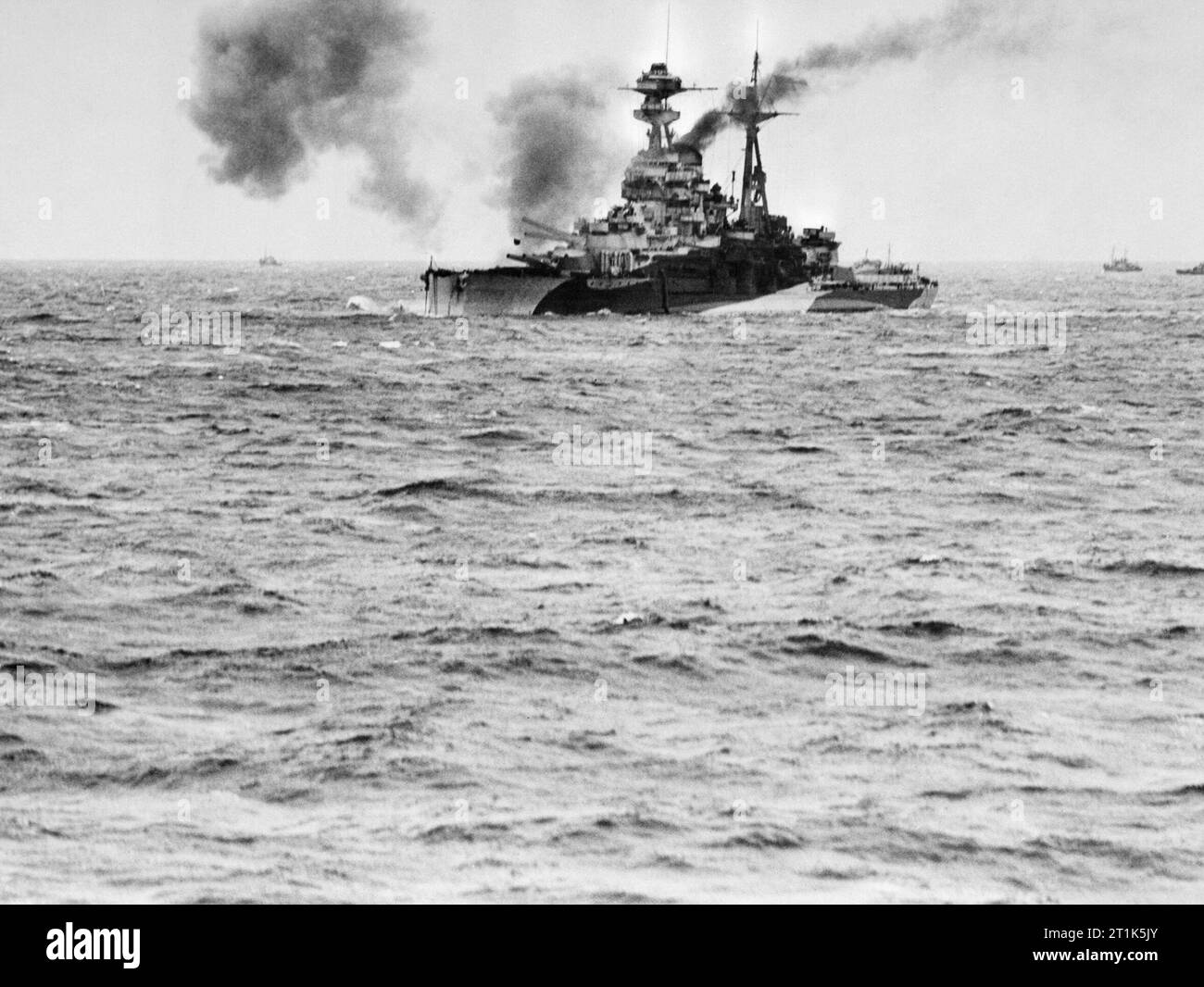 HMS RAMILLIES bombarding enemy positions on the Normandy Coast, 6 June