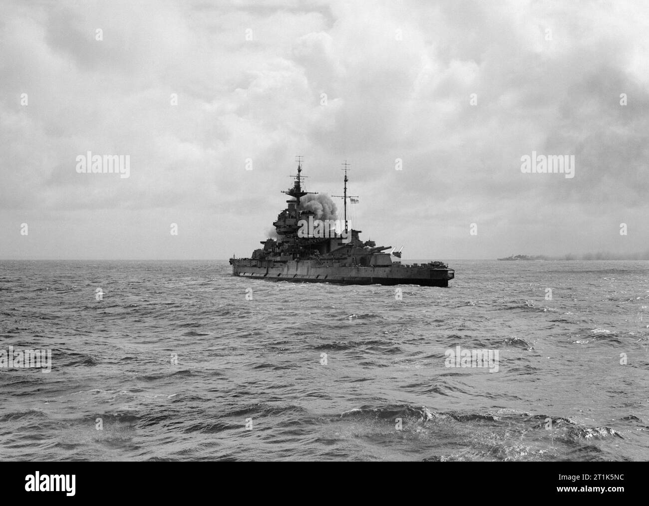 HMS WARSPITE bombards enemy positions on the Normandy Coast, 6 June