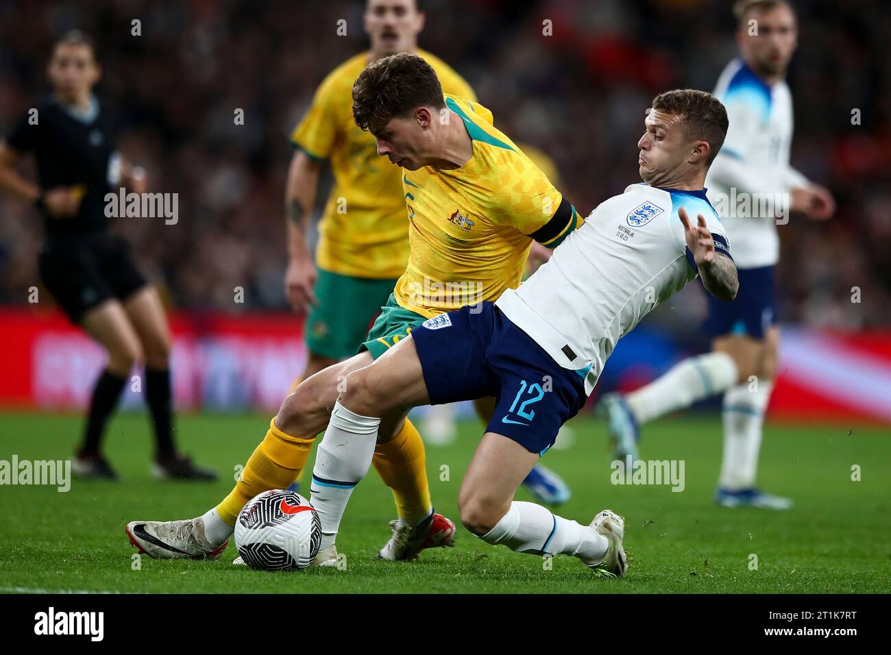Jordan Bos of Australia and Kieran Trippier of England compete for the ball during the International Friendly match between England and Australia at Wembley Stadium, London on Friday 13th October 2023. (Photo: Tom West | MI News) Credit: MI News & Sport /Alamy Live News Stock Photo