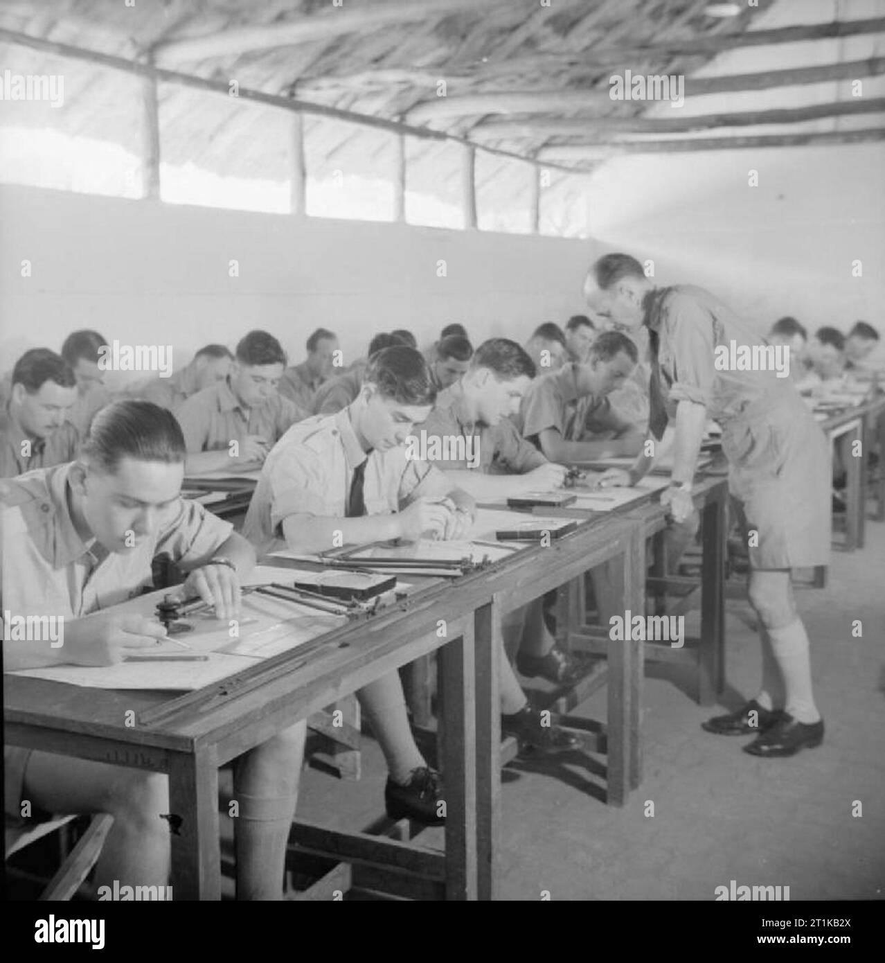Royal Air Force, the Rhodesian Air Training Group in Southern Rhodesia, 1941-1945. Student navigators learn how to plot a course at the Initial Training Wing, Bulawayo. Stock Photo