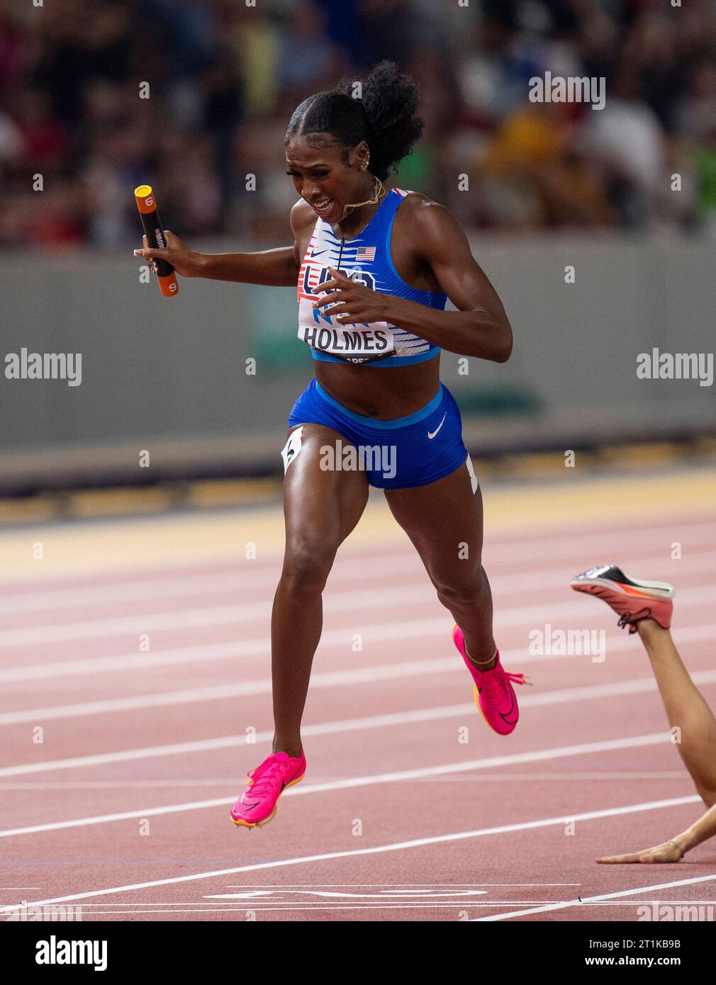 Alexis Holmes of the USA competing in the mixed 4x400m relay at the