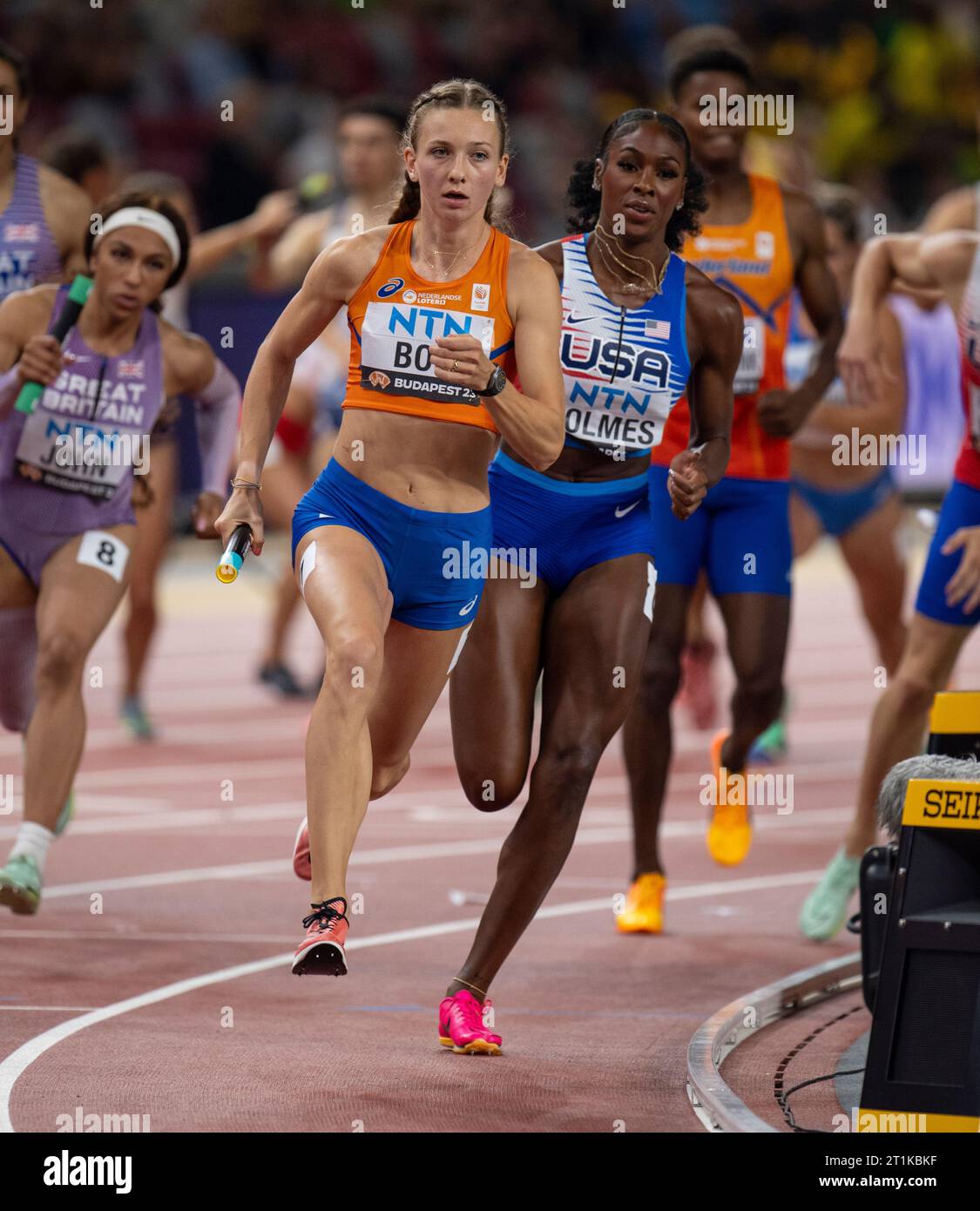 Femke Bol of the Netherlands competing in the mixed 4x400m relay at the World Athletics