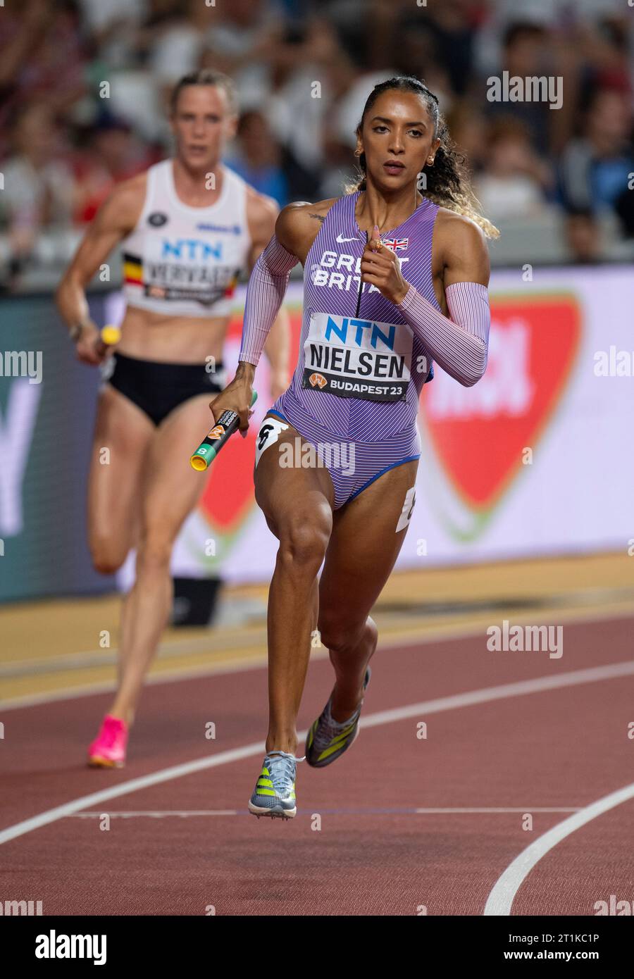 Laviai Nielsen of Great Britain competing in the mixed 4x400m relay at
