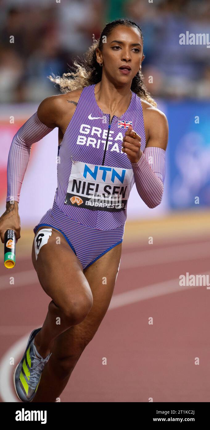 Laviai Nielsen of Great Britain competing in the mixed 4x400m relay at
