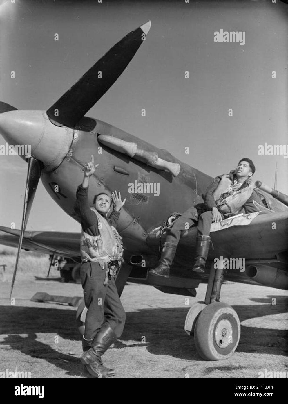 West Indians in Britain during the Second World War West Indians in the Royal Air Force: West Indian members of the Bombay Squadron who took part in Fighter Command sorties over enemy-occupied territory. From left to right: A O Weekes of Barbados and Flight Sergeant C A Joseph of San Fernando, Trinidad. Stock Photo