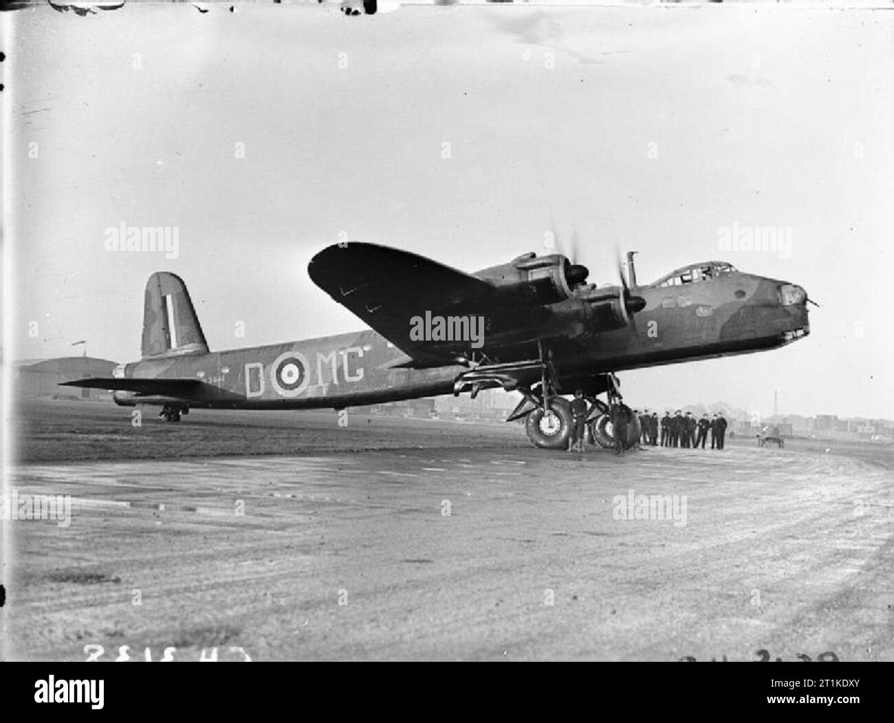 Aircraft of the Royal Air Force 1939-1945- Short S.29 Stirling. Stirling Mark I, N3641 ?MG-D?, of No. 7 Squadron RAF, running up its engines on the ground at Oakington, Cambridgeshire. Stock Photo