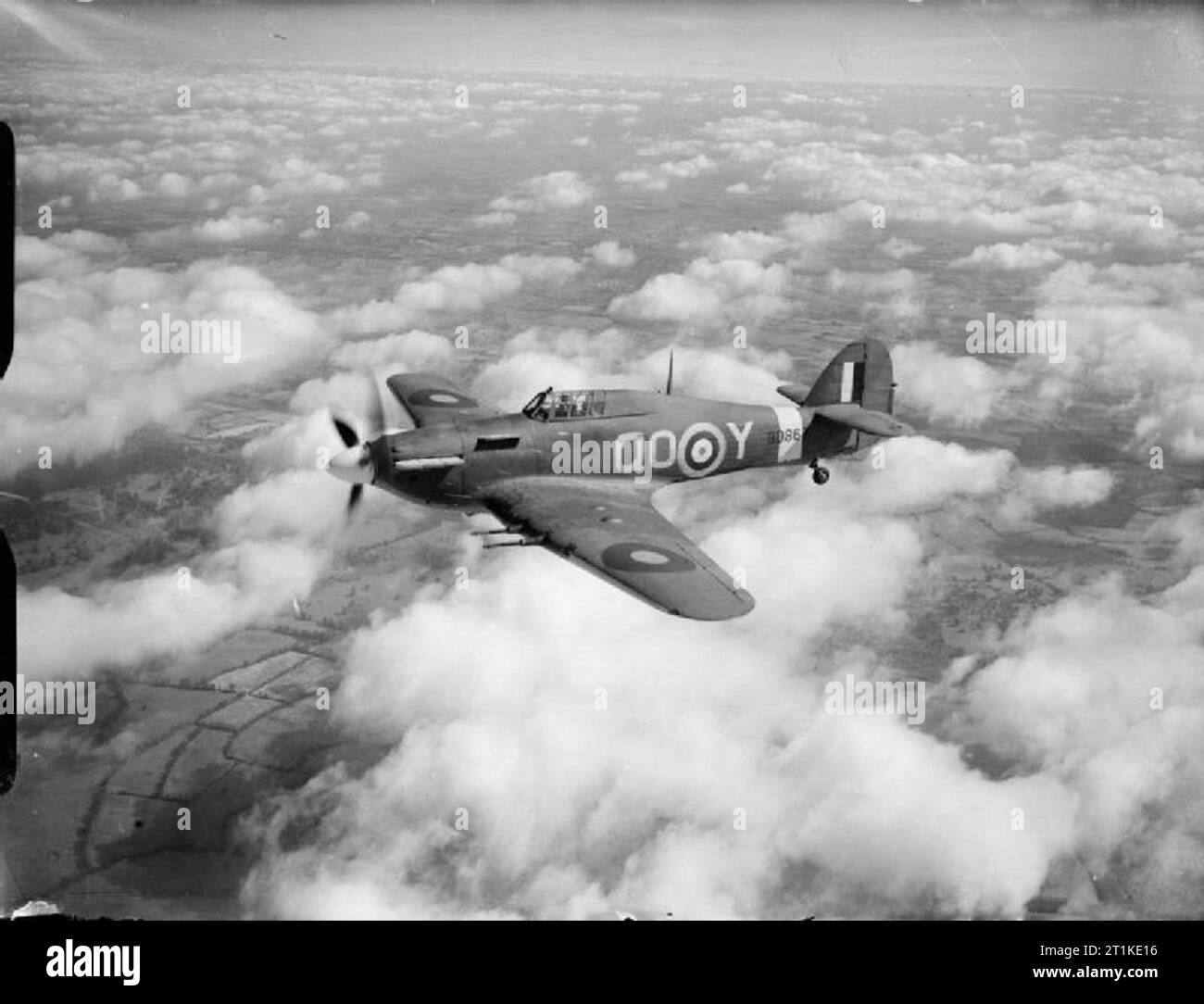 Aircraft of the Royal Air Force, 1939-1945- Hawker Hurricane. Hawker Hurricane Mk IIC, BD867 'QO-Y' of No 3 Squadron RAF based at Hunsdon, Hertfordshire, in flight. Stock Photo