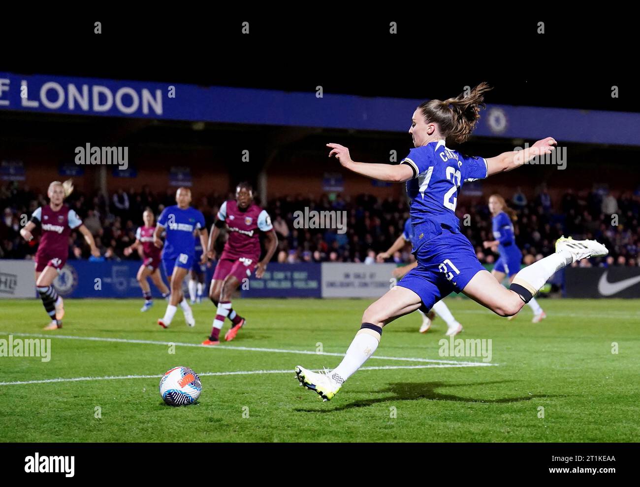 Chelsea’s Niamh Charles during the Barclays Women's Super League match at Kingsmeadow, London. Picture date: Saturday October 14, 2023. Stock Photo