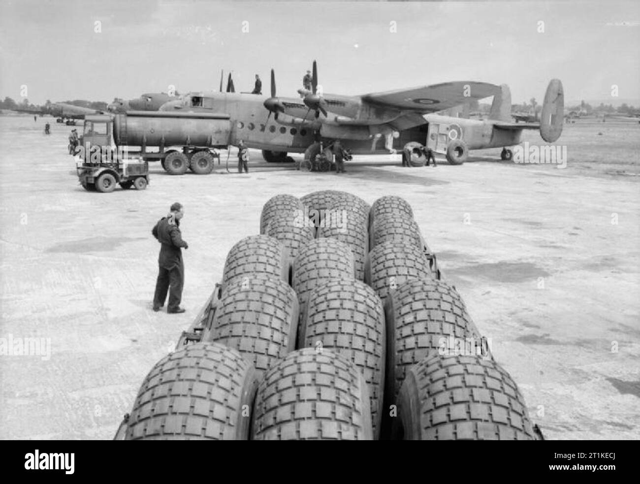Refulled Royal Air Force Transport Command, 1943-1945. Aircraft tyres are loaded ...