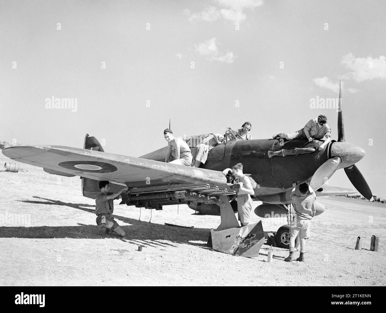 A Hawker Hurricane Mk IV of No. 6 Squadron RAF being serviced at Foggia