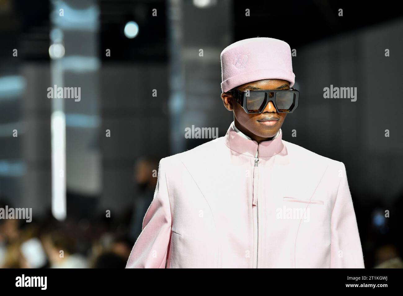 A model walks the runway during the Fashion show by designer Igor Dieryck (Belgium) at the 38th International Festival of Fashion, Photography and Accessories in Hyères. The Première Vision competition is the most important competition for young fashion designers and is held during the Festival of Fashion, Photography and Accessories in Hyeres every year. Stock Photo