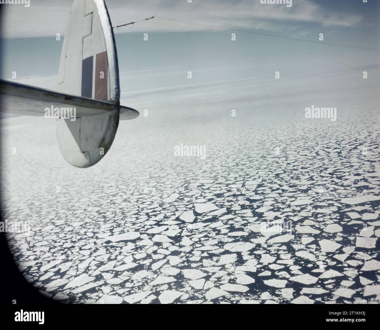 The view from a Hudson aircraft of RAF Coastal Command on an 'ice ...