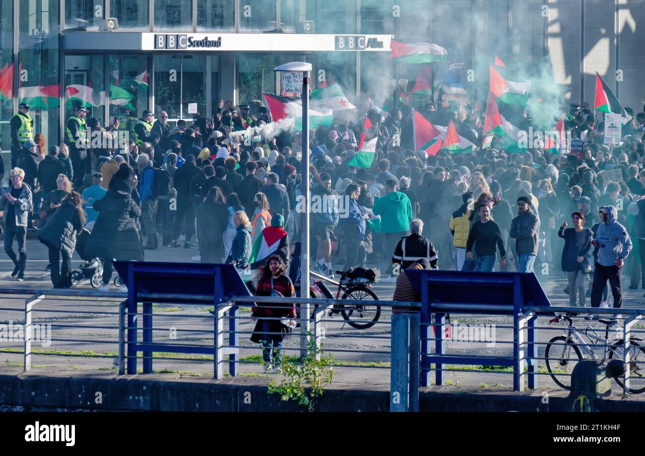 Pro-Palestinian march and protest outside the BBC Scotland building