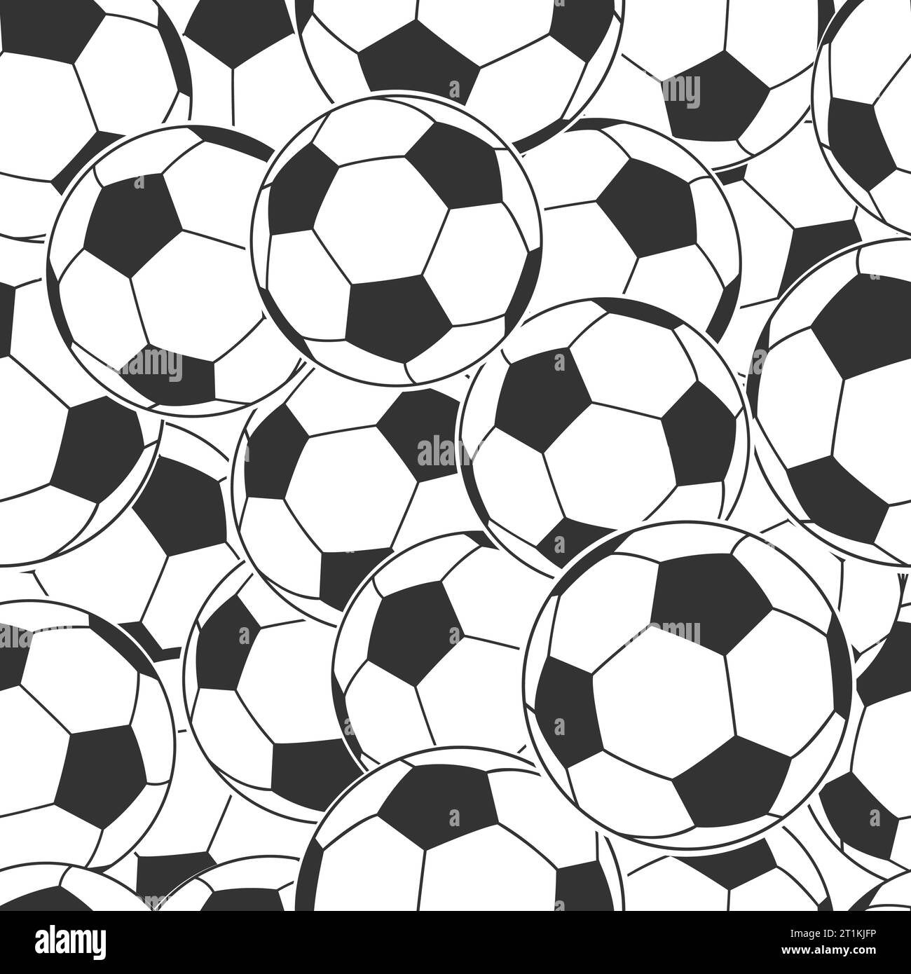 Soccer balls seamless pattern. Vector illustration. Classic black and