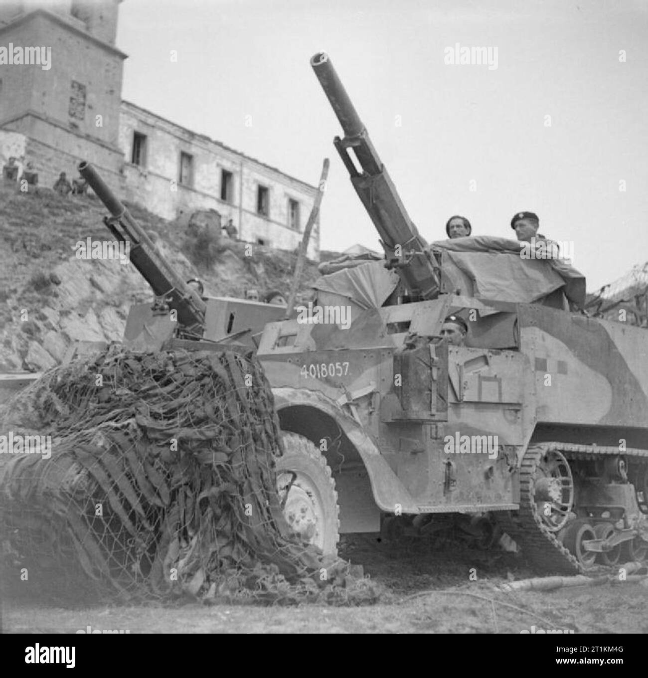 The British Army in Italy 1944 Two M3 half-tracks mounting 75mm guns of the King's Dragoon Guards, 7 May 1944. Stock Photo