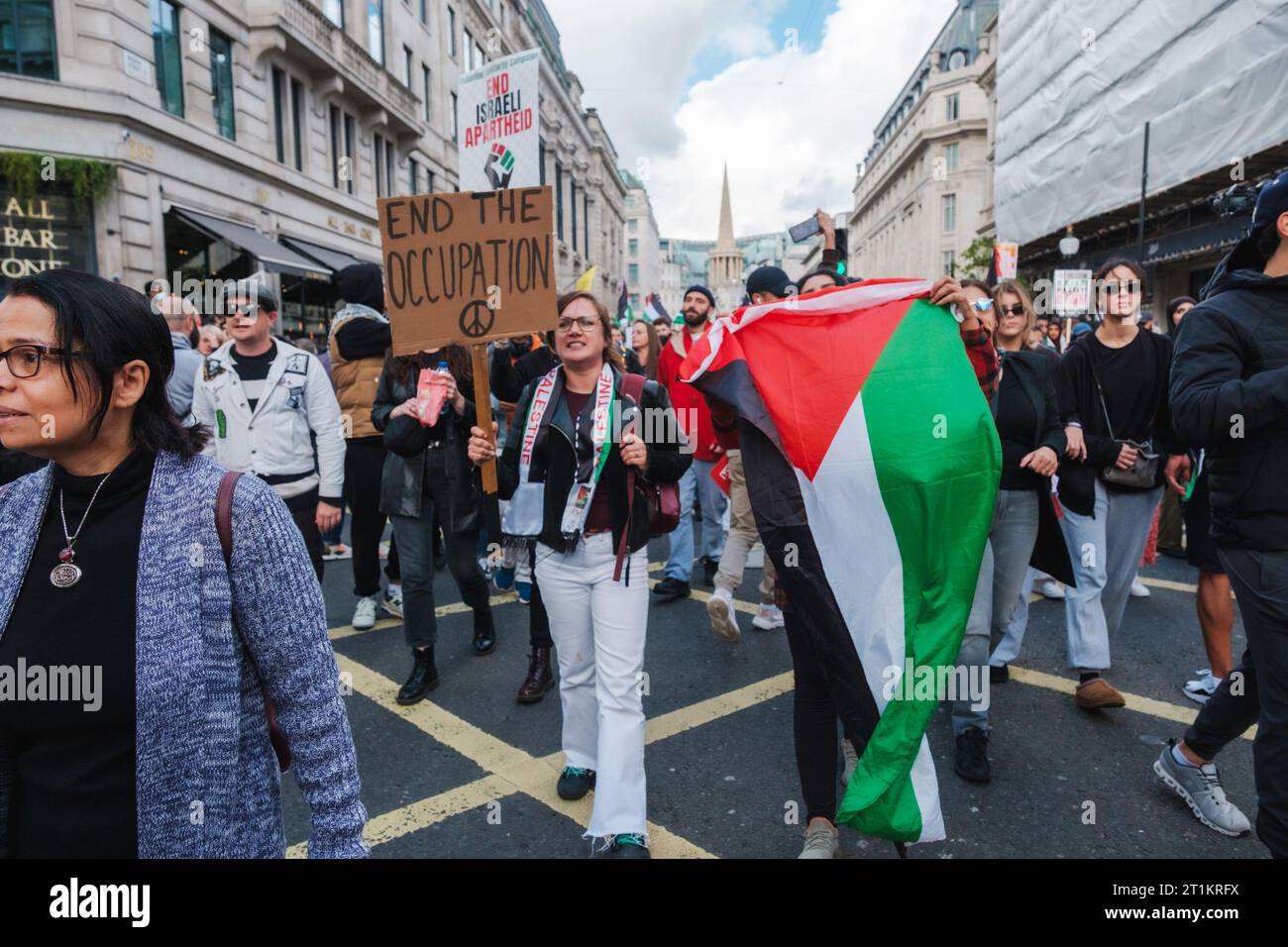 Pro-Palestine Protestors arrive outside the BBC and March down to Downing Street as Israel continues to attack in response to this weeks attacks from Hamas, London, United Kingdomn, 14/10/2023 Ehimetalor Unuabona/Alamy Live News Stock Photo