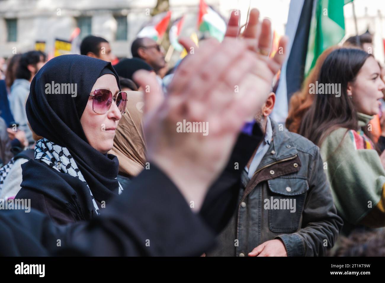 Pro-Palestine Protestors arrive outside the BBC and March down to Downing Street as Israel continues to attack in response to this weeks attacks from Hamas, London, United Kingdomn, 14/10/2023 Ehimetalor Unuabona/Alamy Live News Stock Photo