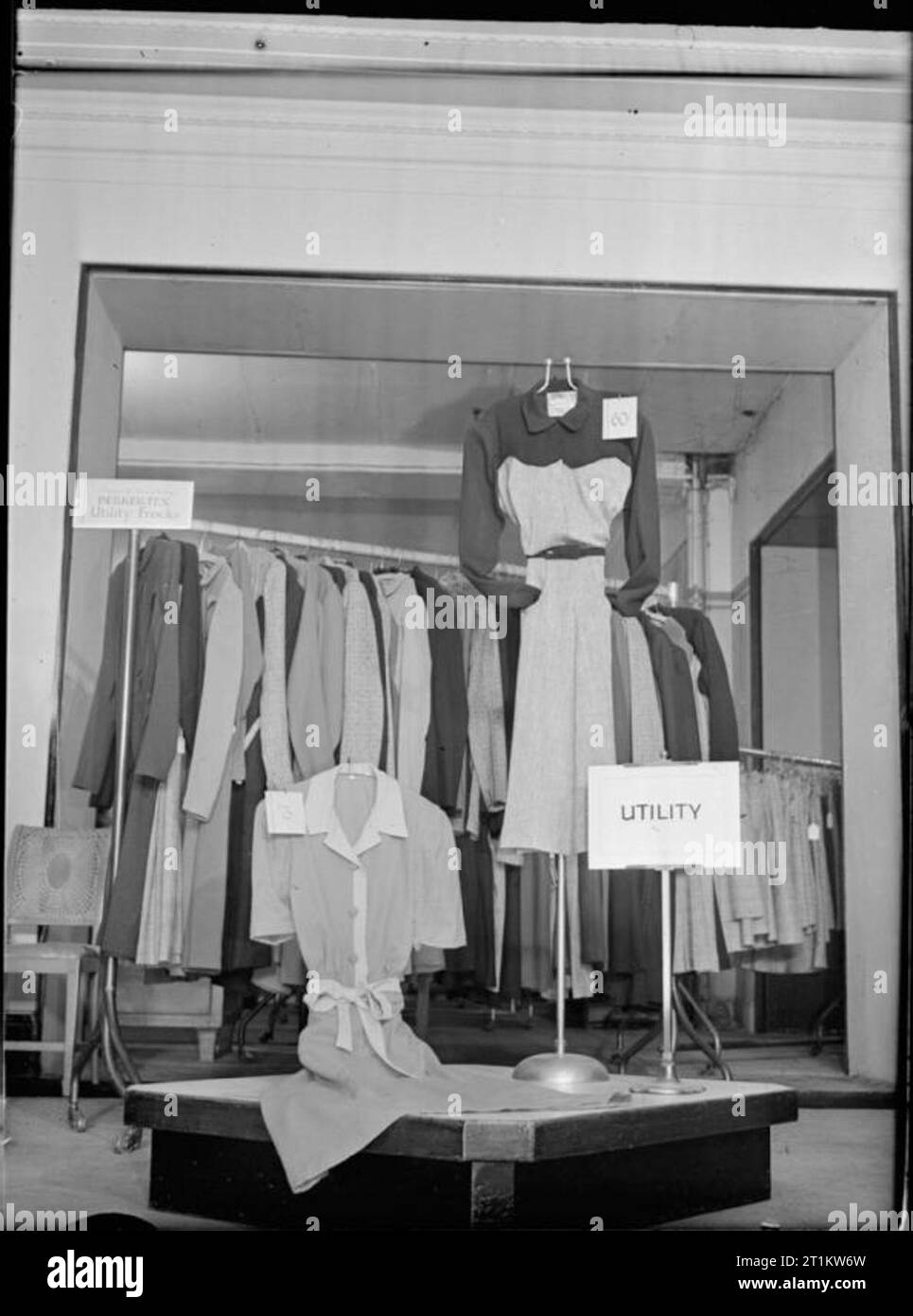 Wartime Fashions Utility Clothing, 1942 A display of Utility clothes