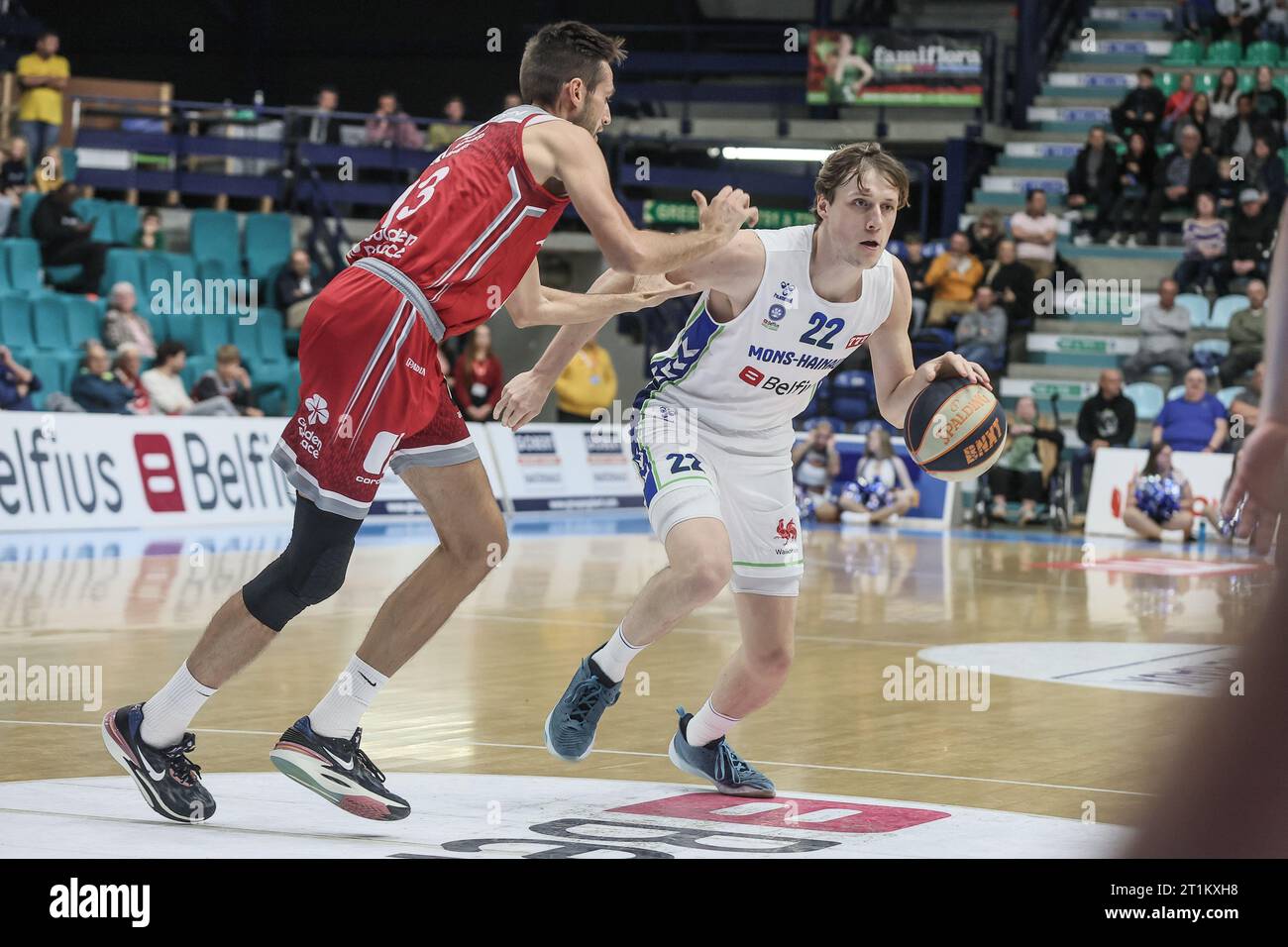 Mons, Belgium. 14th Oct, 2023. Mons' Leander Dedroog pictured in action