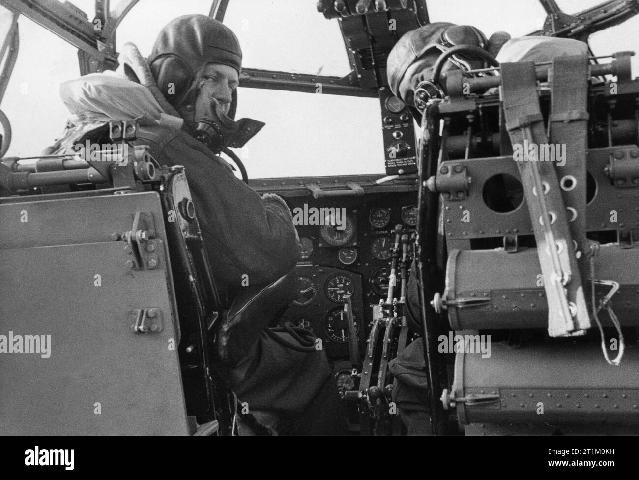 RAF Bomber Command The pilot and second pilot of a Short Stirling in the cockpit of their aircraft, October 1941. Probably No. 7 Squadron at Oakington. Stock Photo