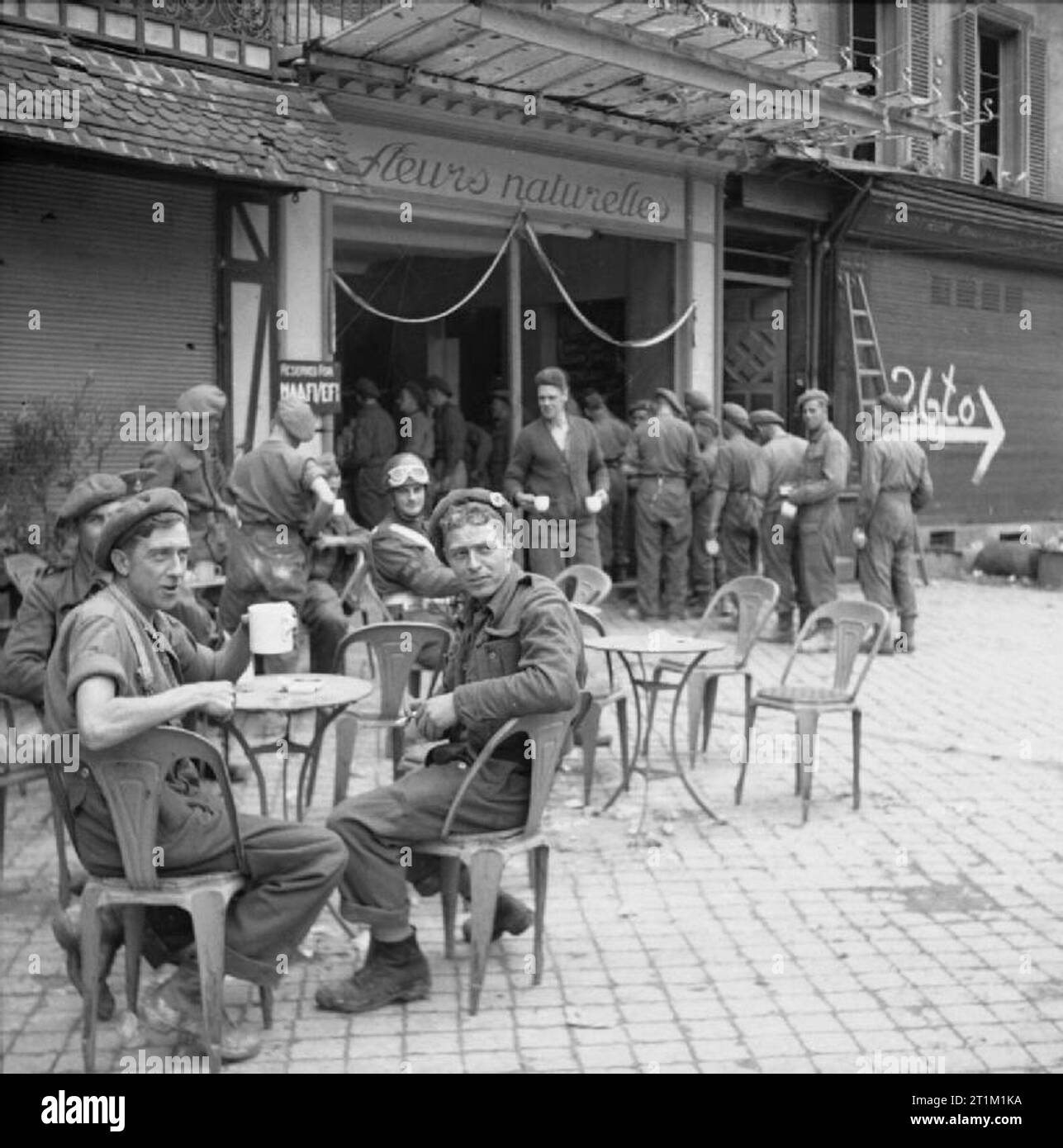The British Army in Normandy 1944 The scene outside the NAAFI in Caen, 22 July 1944. Stock Photo
