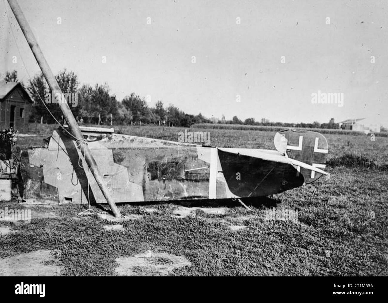 Ministry of Information First World War Official Collection Fuselage and tail of an Austrian two-seater PHOENIX biplane, brought down in a British aerodrome. Stock Photo