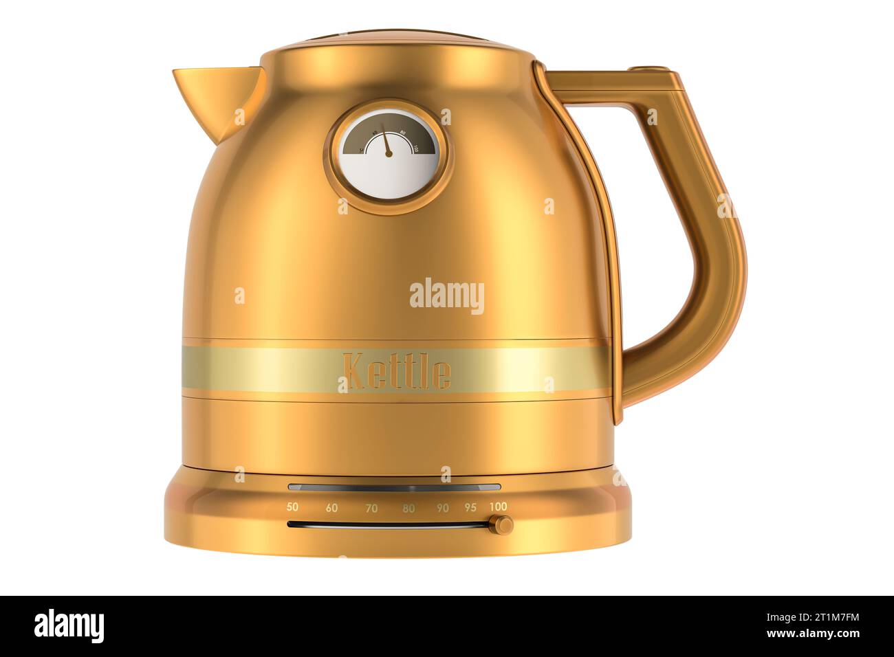 Golden electric tea kettle, retro design. 3D rendering isolated on