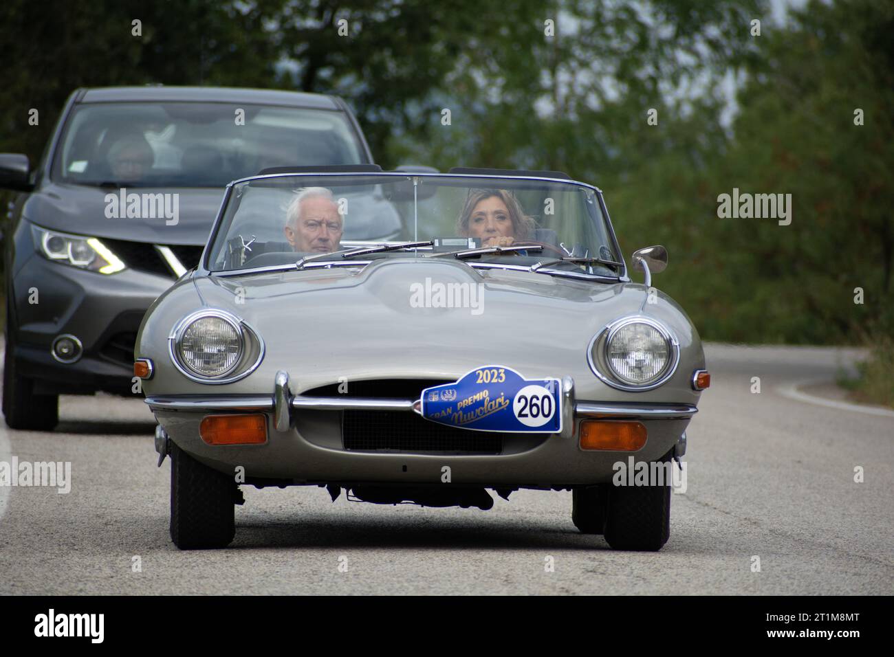 Tavoleto , Italy - sept. 16 - 2023 : Jaguar E TYPE 1963 in coppa nuvolari old racing Stock Photo