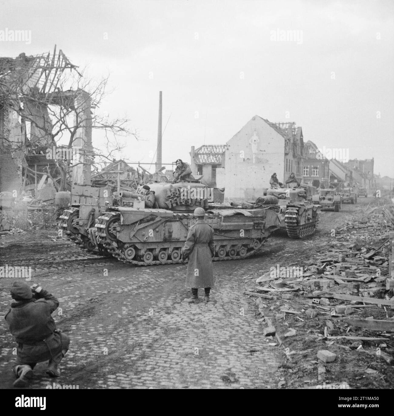 The British Army in Northwest Europe 194445 Churchill tanks passing