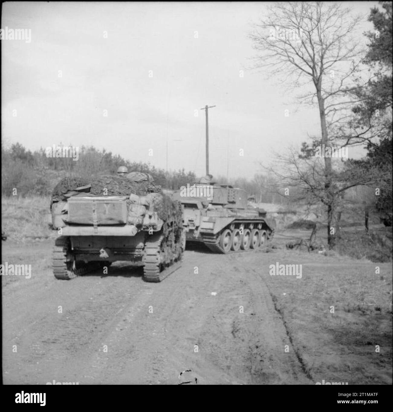 The British Army in North-west Europe 1944-45 Stuart recce tank and Comet of 23rd Hussars, 11th Armoured Division, 3 April 1945. Stock Photo