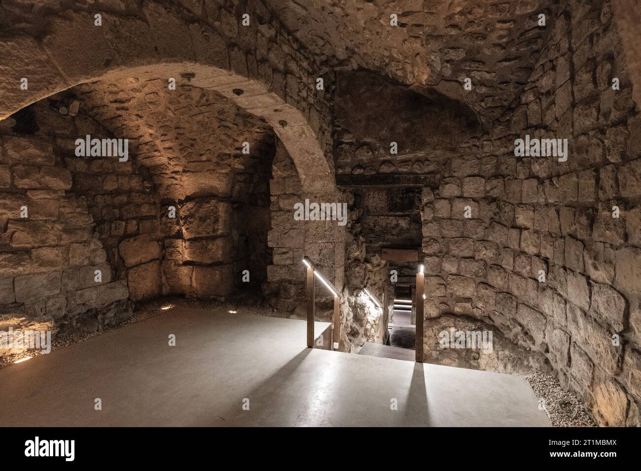 Jerusalem, Israel - October 13, 2017: Western Wall underground Tunnel with Great Course passage along Temple Mount walls in Jerusalem Old City Stock Photo