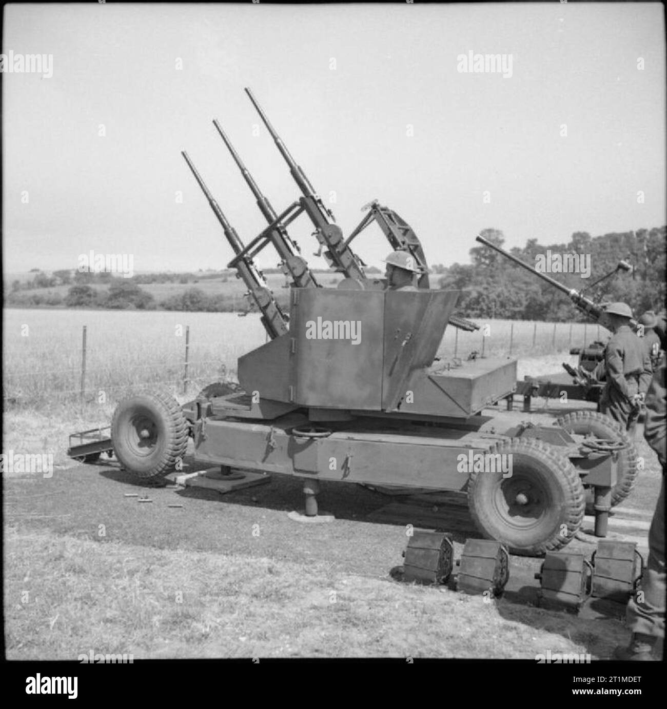 The British Army in the United Kingdom 1939-45 Mobile triple 20mm Oerlikon gun during an anti-aircraft artillery demonstration at Sheerness, 2 July 1943. Stock Photo