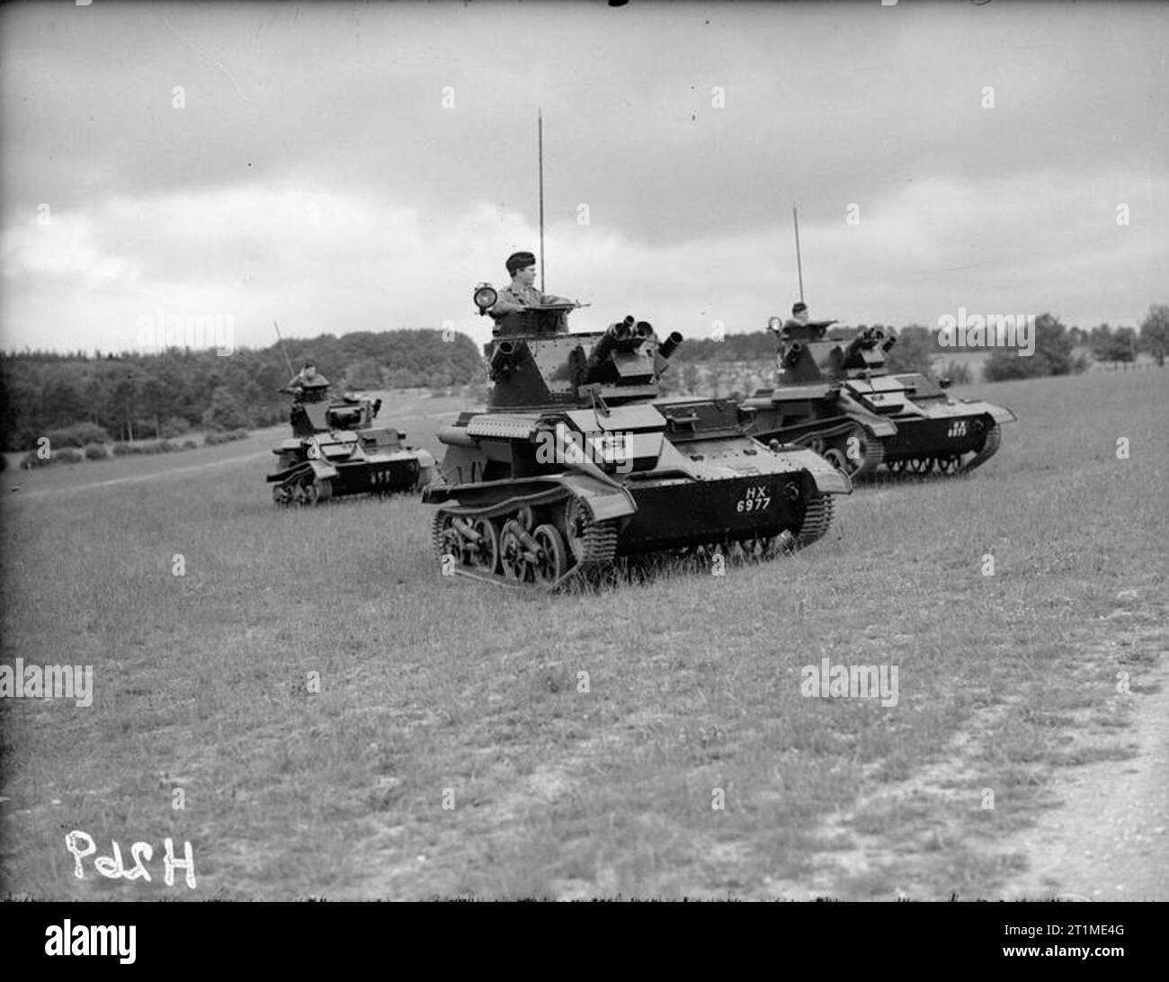 The British Army in the United Kingdom Light Tank Mk VIs of the 9th Lancers on manoeuvres at Tidworth, Wiltshire, 1938. Stock Photo